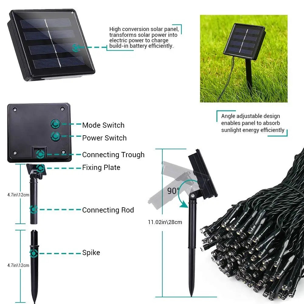 Instalatie 100 LED cu panou solar si controler, lungime 10 metri , IP44