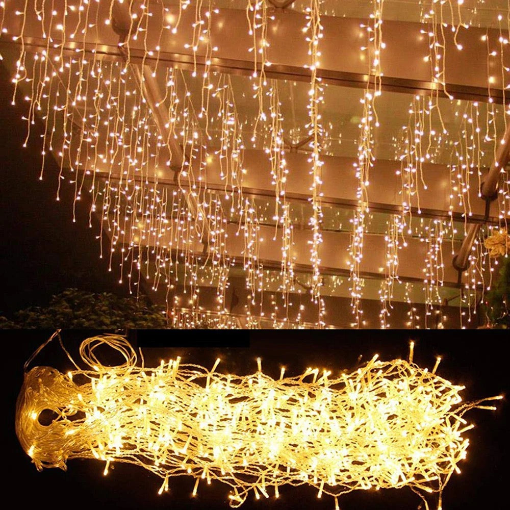 Instalatie LED cu franjuri, lungime 8/12 metri, de exterior, 240/300 leduri