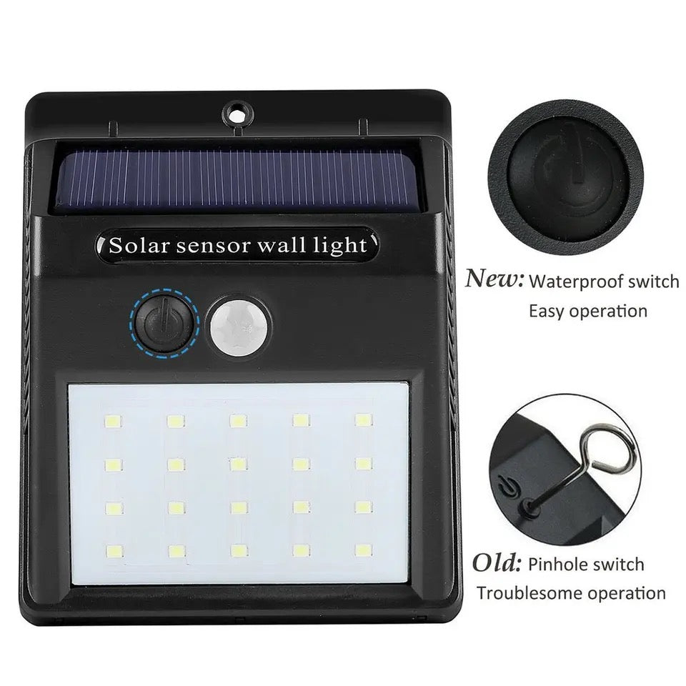 Lampa solara de perete cu iluminare continua si lumina 20 led