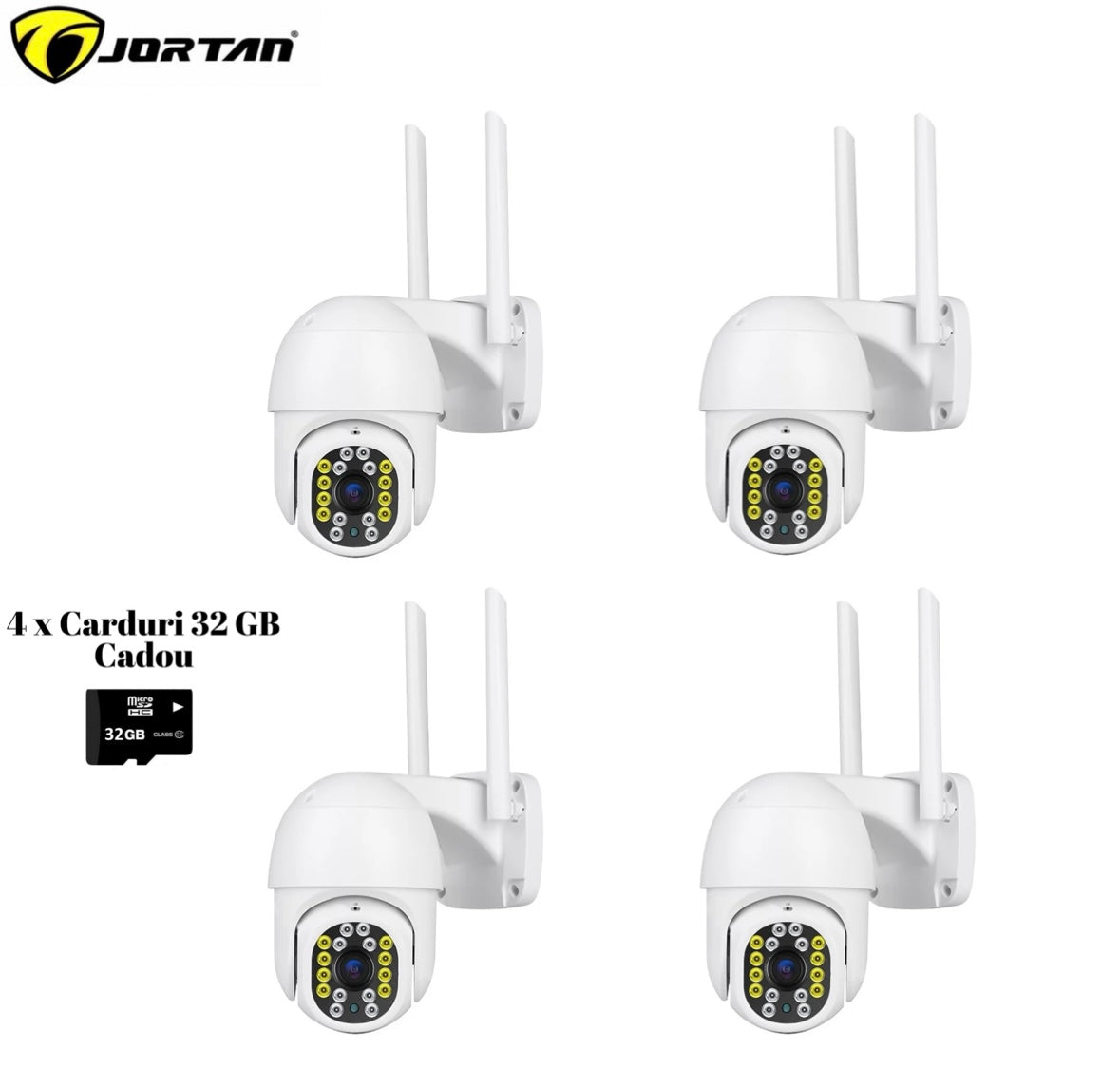 Set 4 X Camere de supraveghere, 4 X Carduri 32GB, Smart IP, Jortan