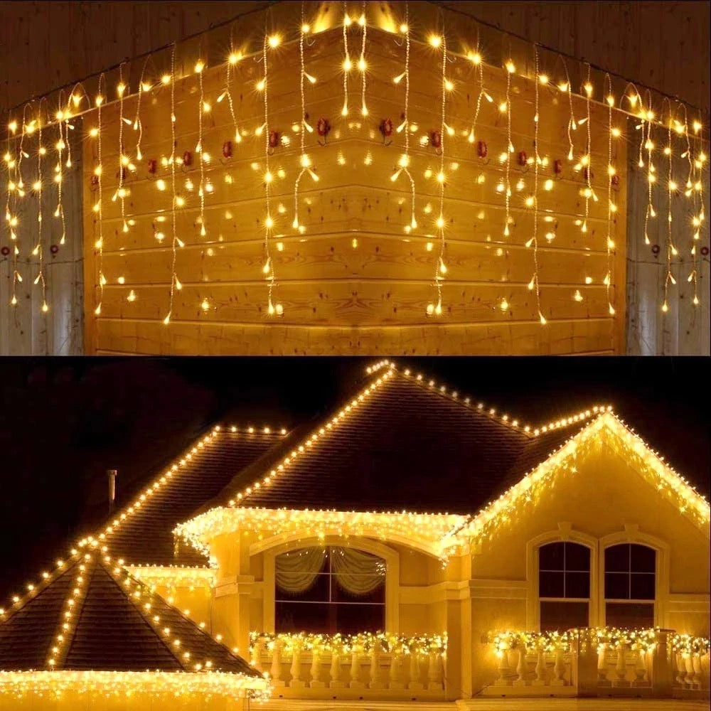 Instalatie LED cu franjuri, lungime 8/12 metri, de exterior, 240/300 leduri