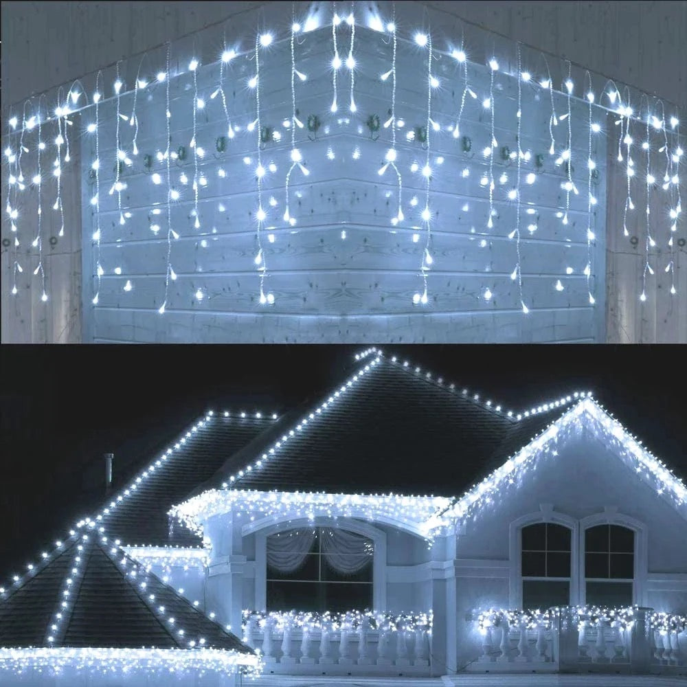 Instalatie LED cu franjuri, lungime 8/12 metri, de exterior, 240/300 leduri