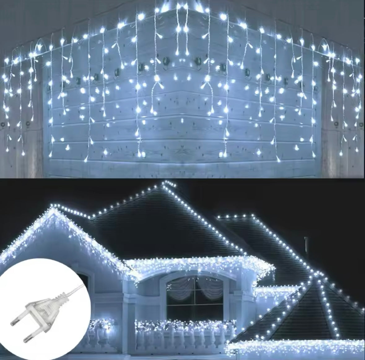 Instalatie LED cu franjuri, lungime 8/12 metri, de exterior, 240/300 leduri