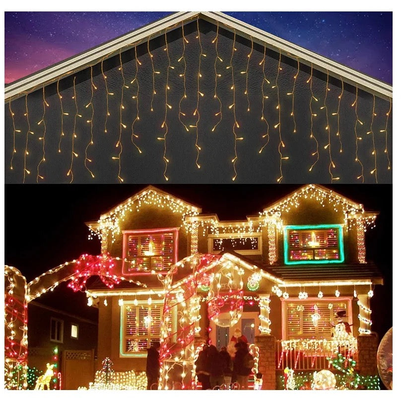 Instalatie LED cu franjuri, lungime 8/12 metri, de exterior, 240/300 leduri