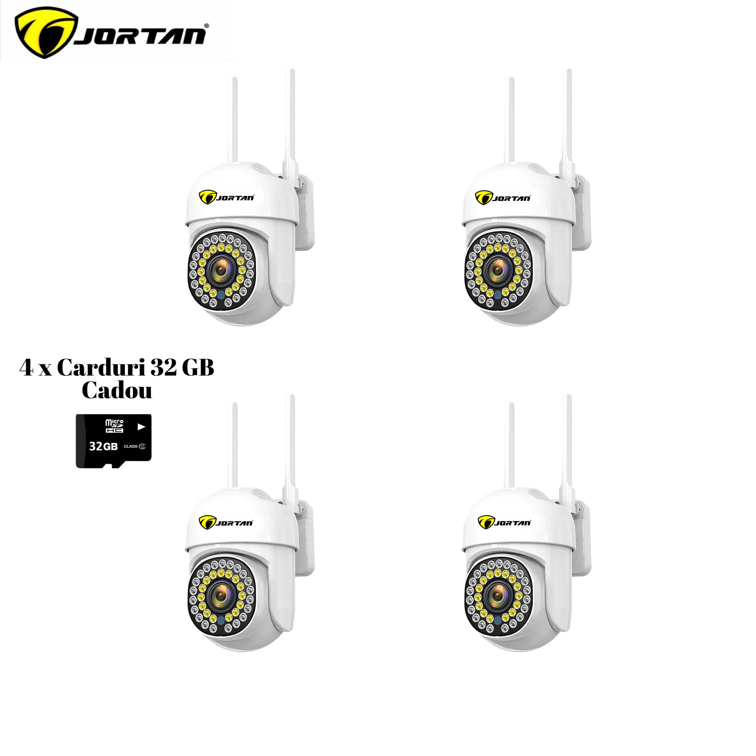 Set 4 X Camere de supraveghere, 4 X Carduri 32GB, Smart IP, Jortan