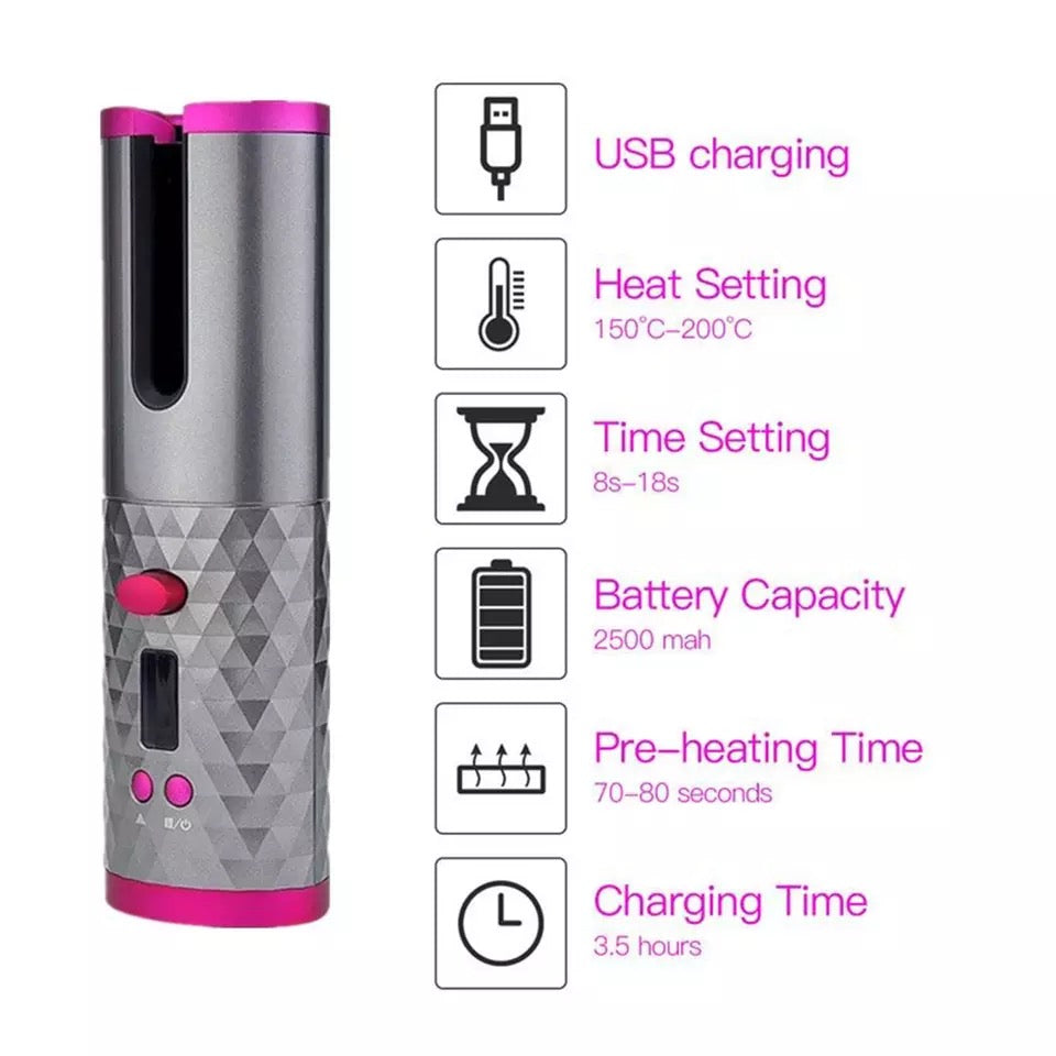 Ondulator de par Automat Wireless, Smart-Curler cu functie de power bank