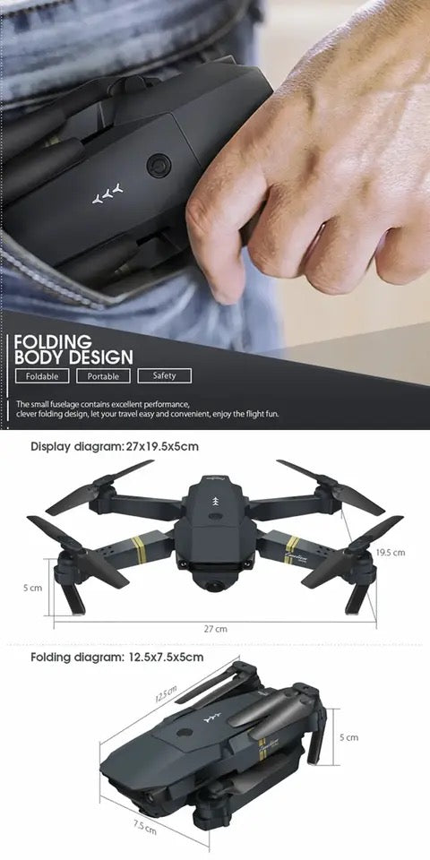 Drona cu 4 brate pliabile, wifi, camera 2mp, transmisie live pe telefon