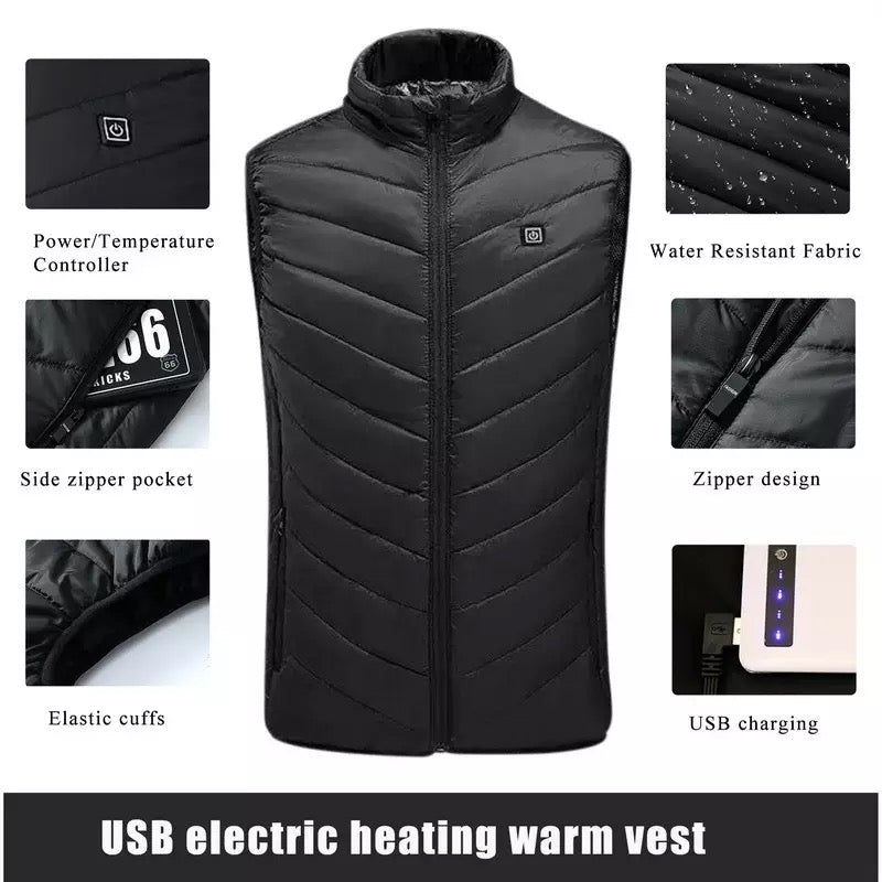Vestă încălzită cu 11 zone Unisex, Jacheta încălzita prin usb reîncărcabilă vestă termică caldă
