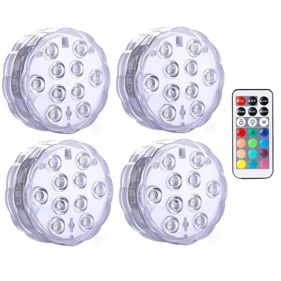 Set 4 lampi LED RGB, pentru Piscina cu telecomanda, rezistente la apa