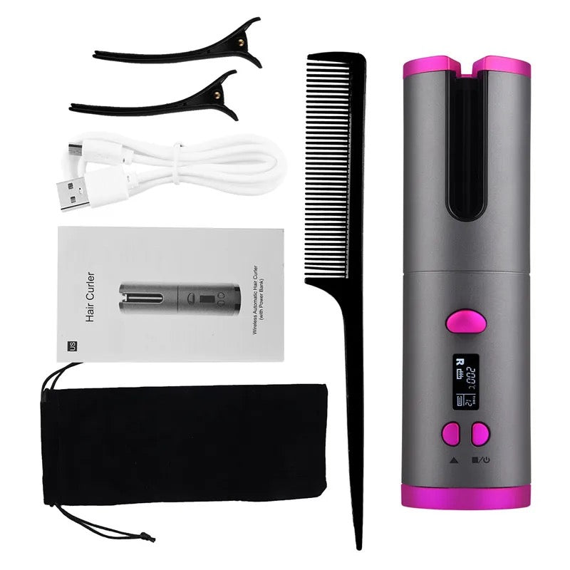 Ondulator de par Automat Wireless, Smart-Curler cu functie de power bank