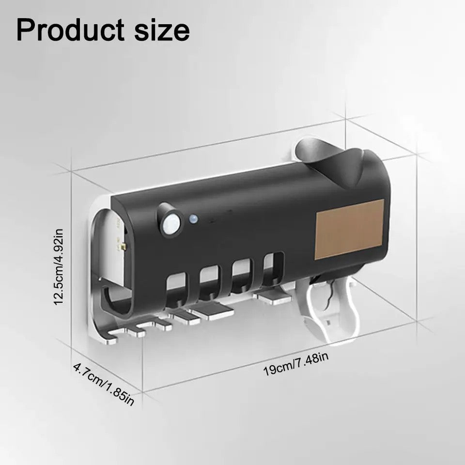 Dozator pentru pasta de dinti cu alimentare solara si sterilizator UV pentru periute