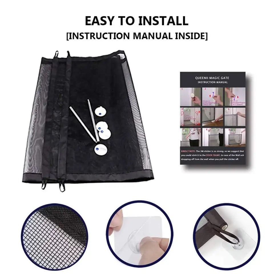 Bariera cu plasa de protectie usa pentru caini, 110 x 75 cm, negru