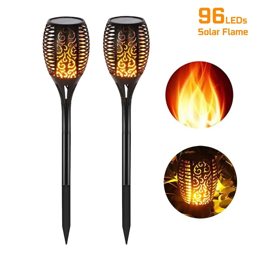 Set 4 x Lampi solara tip torta cu efect flacara, varianta mare 51.5 cm, 96LED