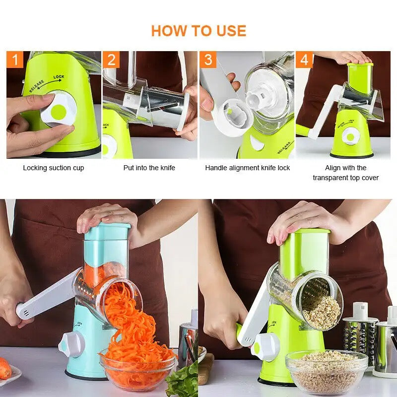 Razatoare manuala pentru legume Tabletop Drum Grater, 3 lame interschimbabile
