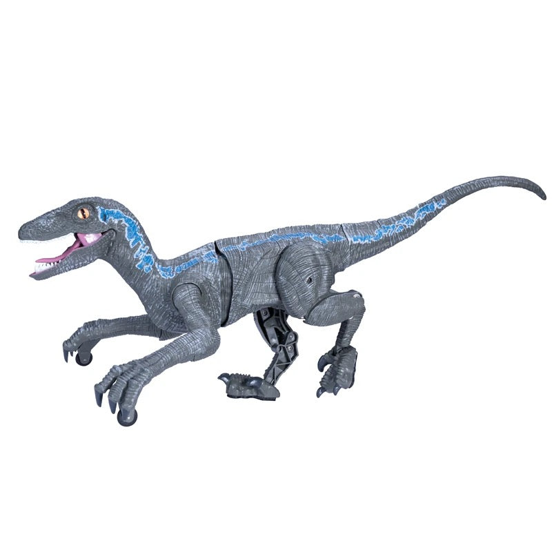 Figurina Dinozaur cu telecomanda, mers pe jos, Velociraptor cu lumini si sunet, Gri