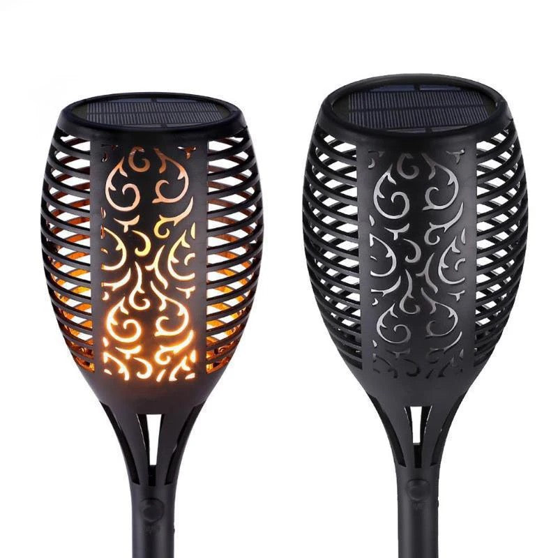 Set 4 x Lampi solara tip torta cu efect flacara, varianta mare 51.5 cm, 96LED