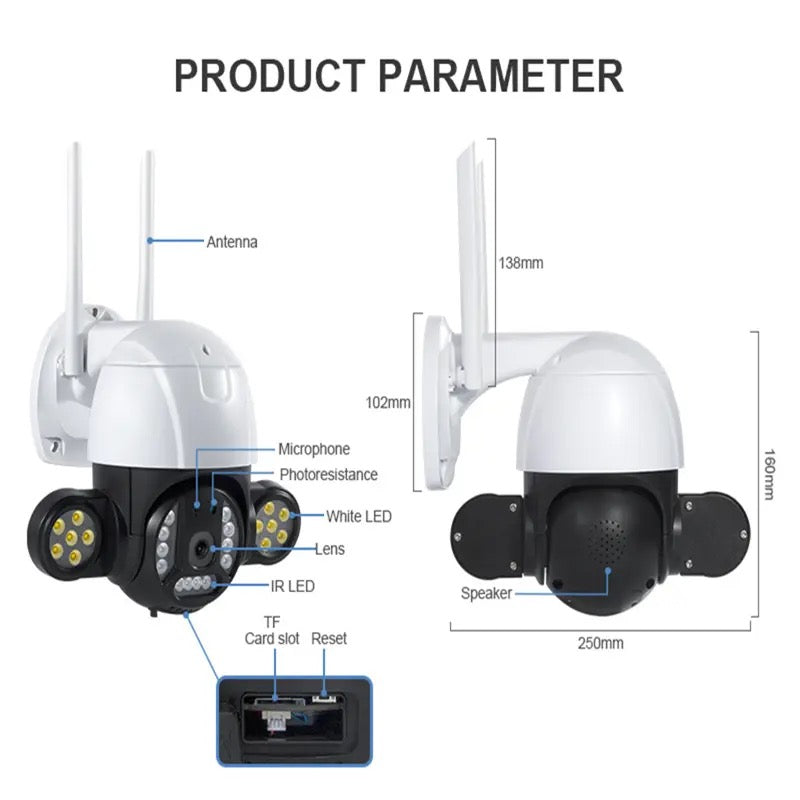 Camera Supraveghere video cu 24 de leduri 3MP 2560 x 1920, intelligent tracking, PTZ, WIFI SI LAN Micro SD, Interior si Exterior