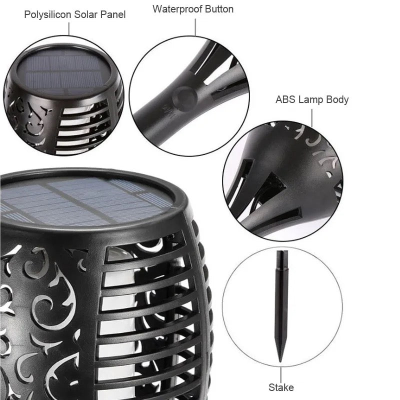 Set 4 x Lampi solara tip torta cu efect flacara, varianta mare 51.5 cm, 96LED
