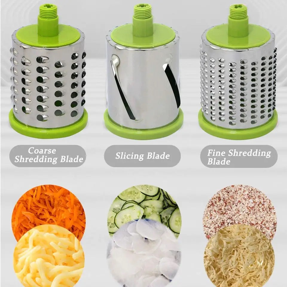 Razatoare manuala pentru legume Tabletop Drum Grater, 3 lame interschimbabile